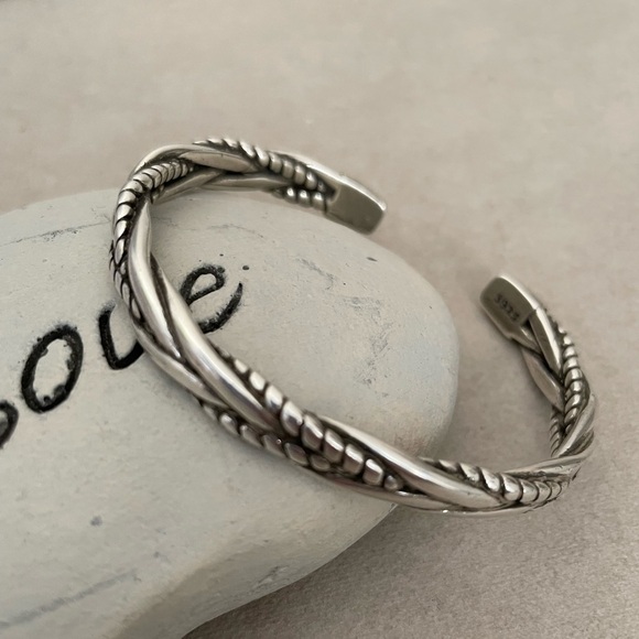 MEN’S Solid Braided Adjustable 925 Sterling Silver Cuff Bracelet - Picture 10 of 14